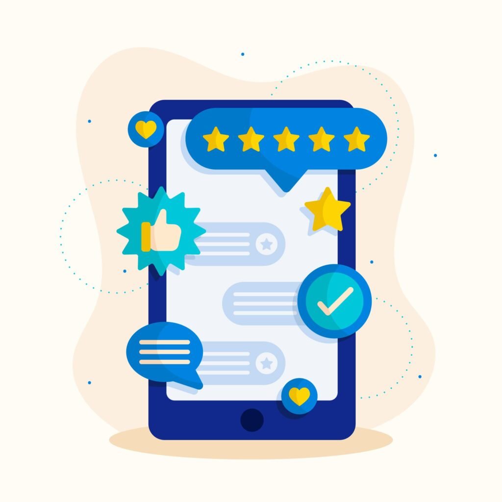Happy customer leaving a 5-star online review for a local business:how to promote your local business
